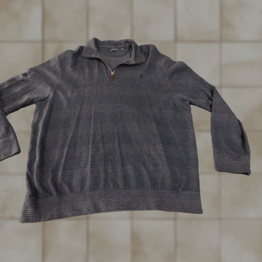 Polo Ralph Lauren Polo Ralph Lauren Sweater XL Gray Plaid Half Zip Pullover Checkered Classic Preppy Mens Size US XL / EU 56 / 4 - 1 Thumbnail