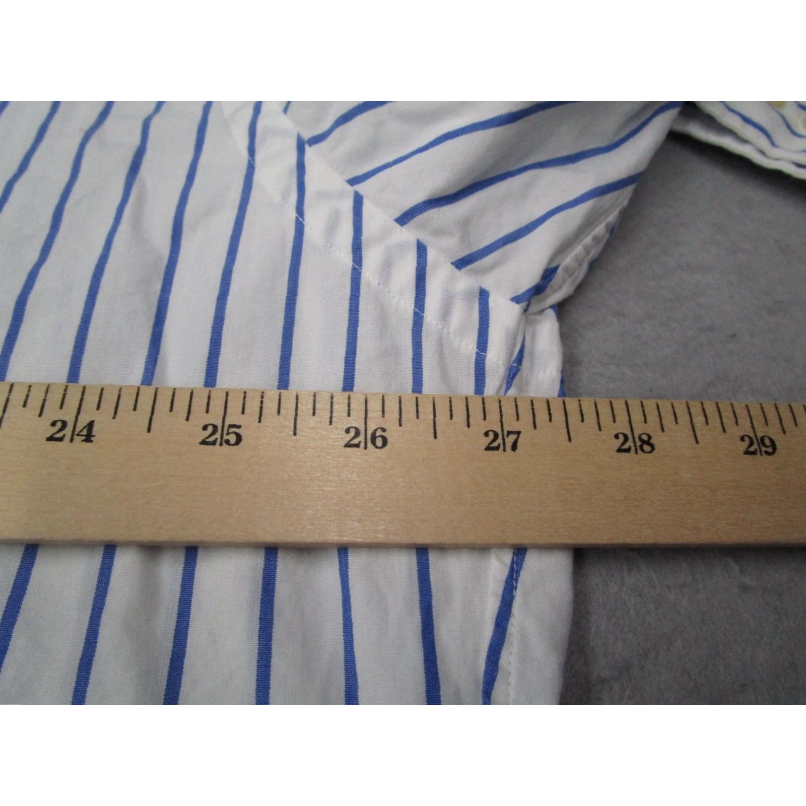 Polo Ralph Lauren VINTAGE Polo Ralph Lauren Dress Shirt Mens 17.5 36 Blue Striped Long Sleeve Button-Up Retro Size 36R - 6 Thumbnail