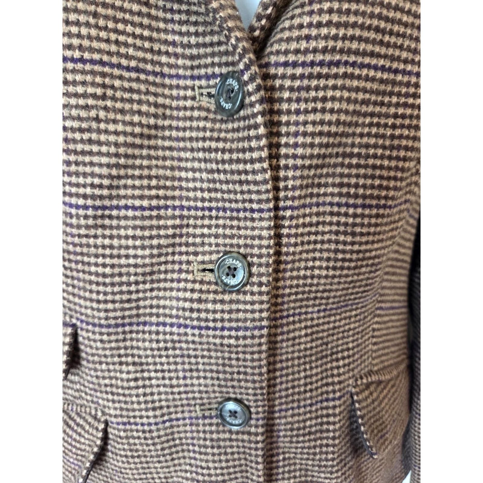 Chaps Chaps Brown Houndstooth Plaid Wool Blazer Jacket Velvet Collar Size 8 Blazer Women, Regular Fit, Wool, Tweed, Button, Dry Clean Only Size M / US 6-8 / IT 42-44 - 3 Thumbnail