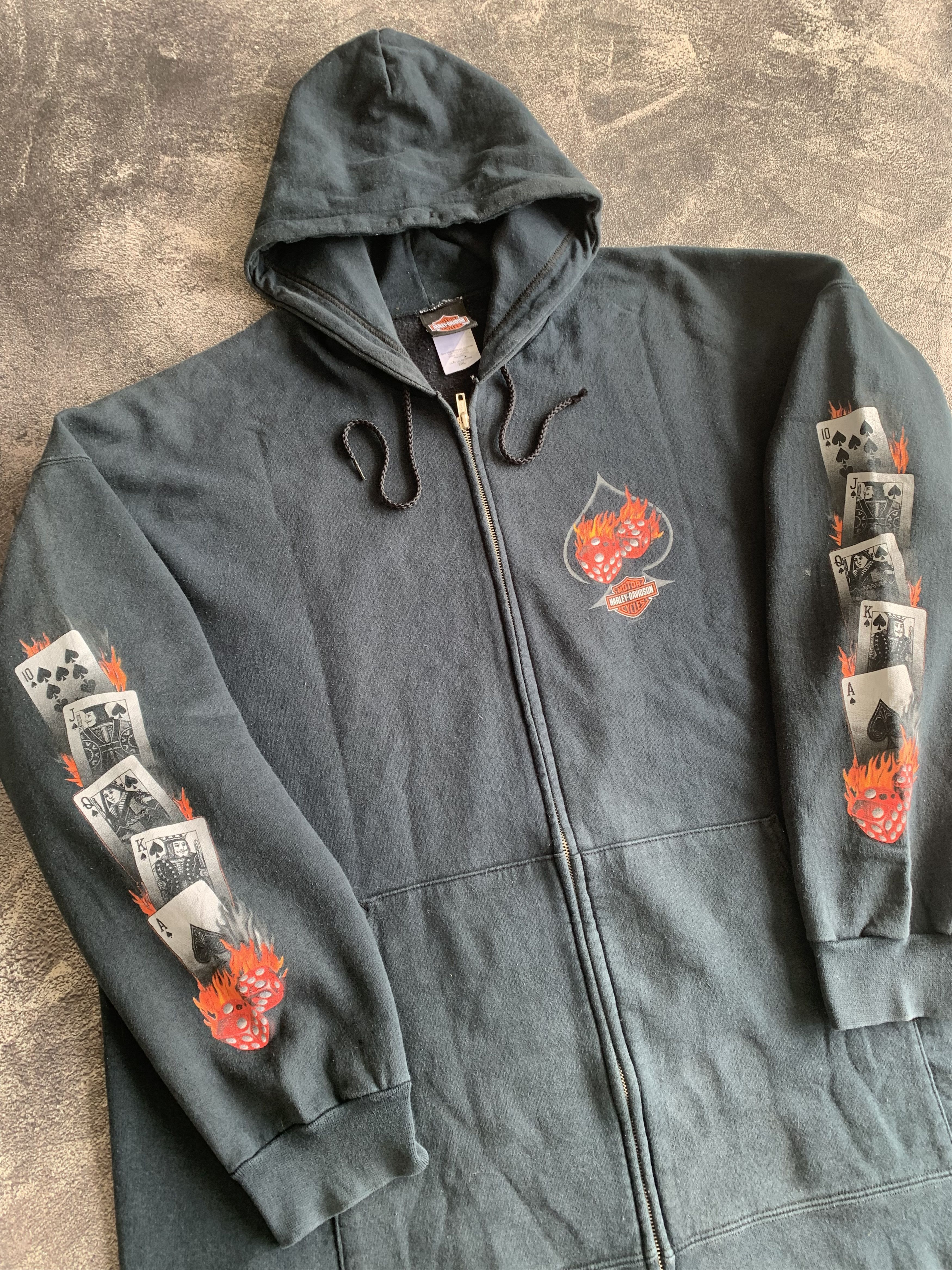 Harley Davidson 💎 Vintage Dice Cards Harley Davidson Zip Hoodie Size US XXL / EU 58 / 5 - 4 Thumbnail