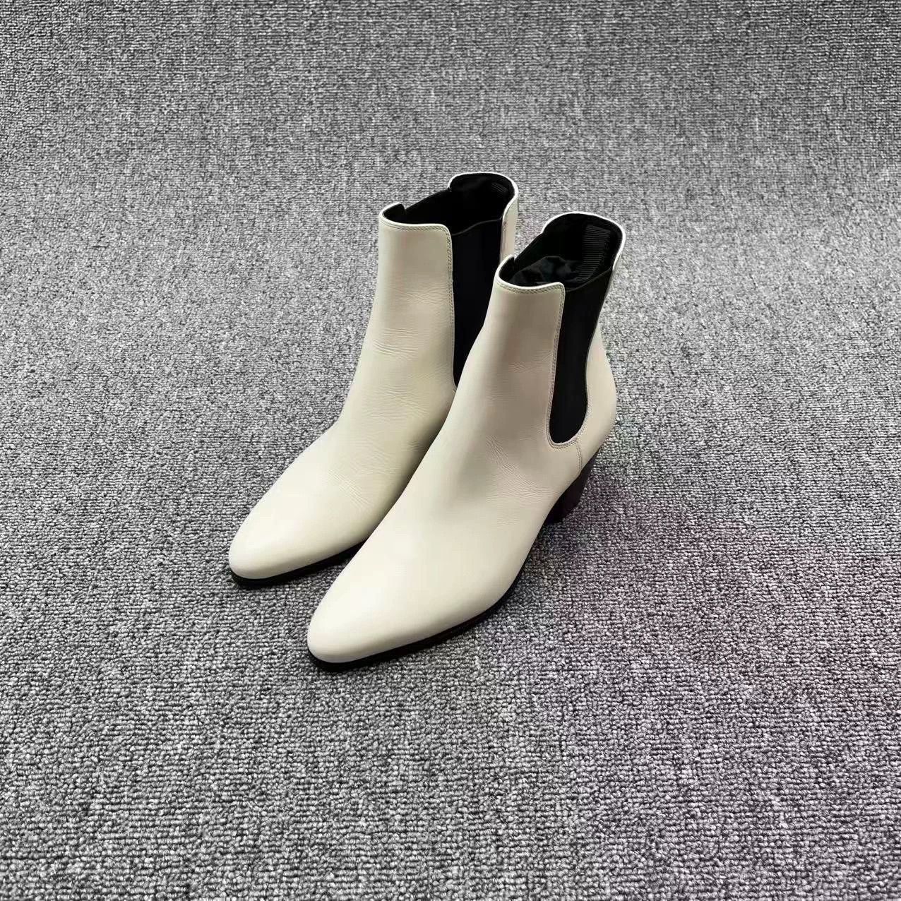 celine white leather pointed chelsea boots