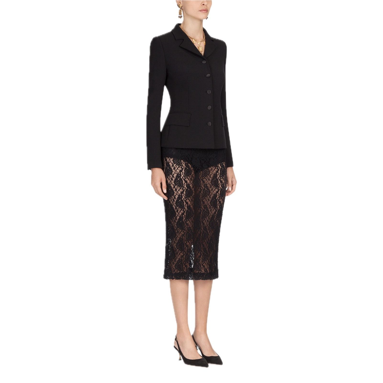 Dolce & Gabbana Dolce & Gabbana Black Sheer Lace Midi Skirt IT 36 US XXS Size 25" / US 0 / IT 36 - 5 Thumbnail
