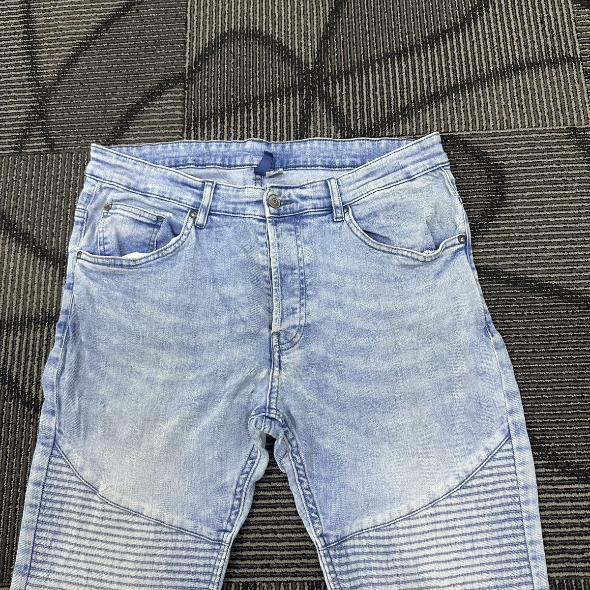 H&M Faded H&M Divided Skinny Biker Jeans Balmain Paris Style Size US 34 / EU 50 - 3 Thumbnail