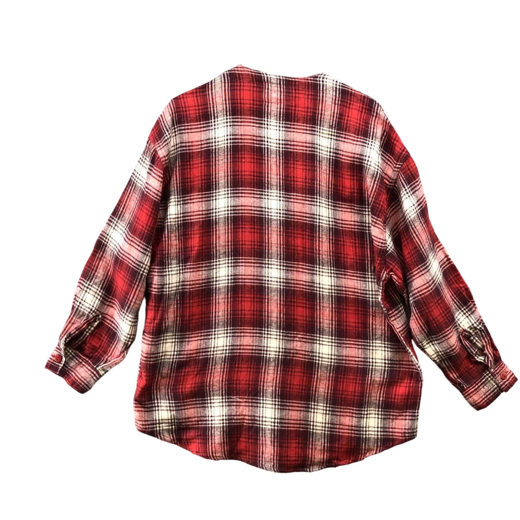 Vintage Rosettes Flannel Shirt Womens L Red Buffalo Plaid V-neck Button Down Boho Shirt Size L / US 10 / IT 46 - 2 Thumbnail