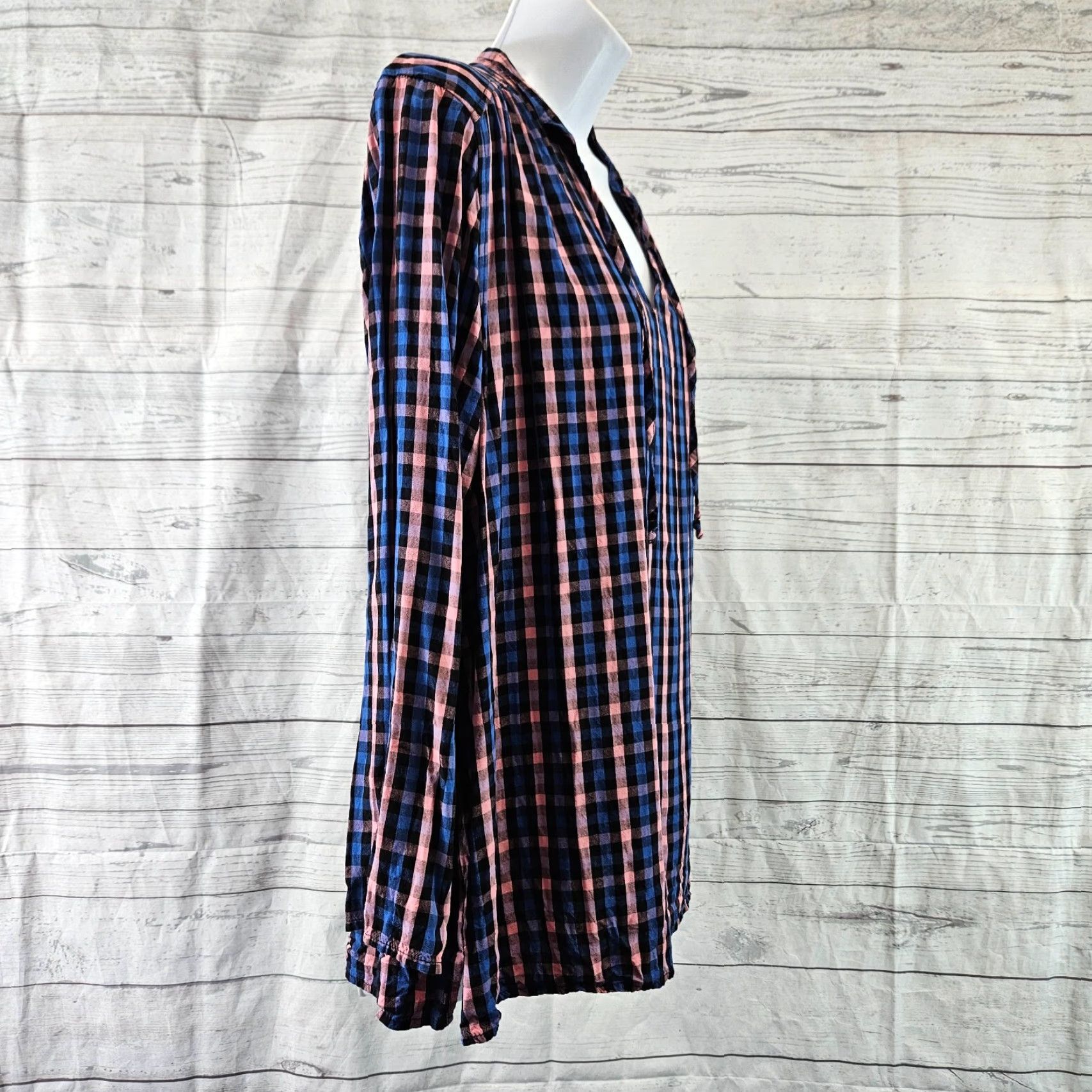 Old Navy Old Navy Womens Top Blouse Tall L Pink Checkered Rayon Long Sleeve Shirt Size L / US 10 / IT 46 - 3 Thumbnail