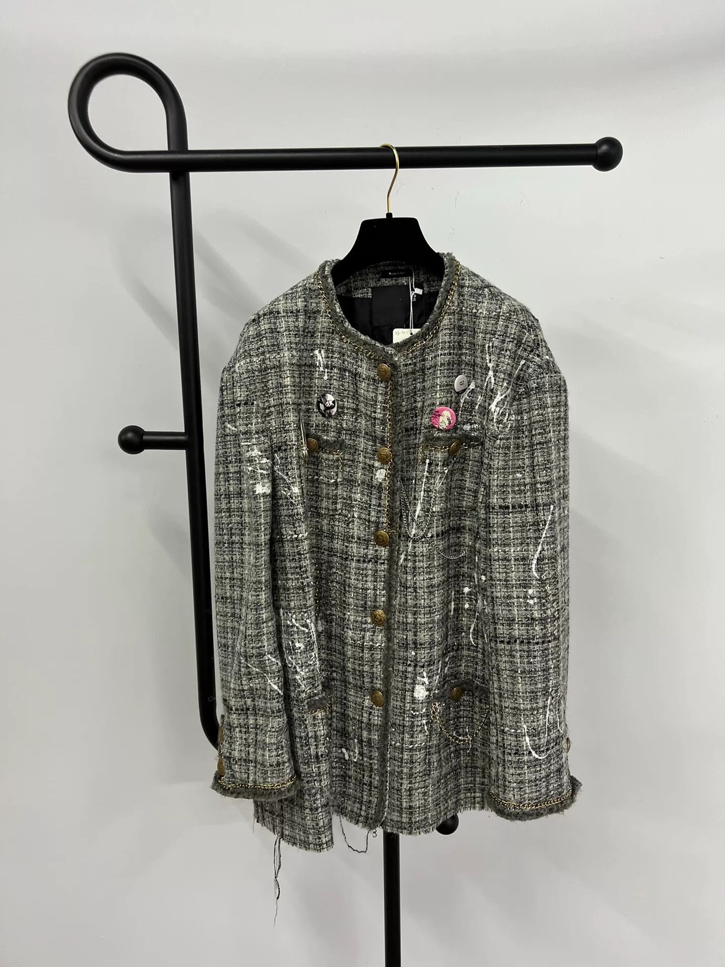 R13 R13 Gray Tweed Chain Badge Jacket Size M / US 6-8 / IT 42-44 - 1 Thumbnail