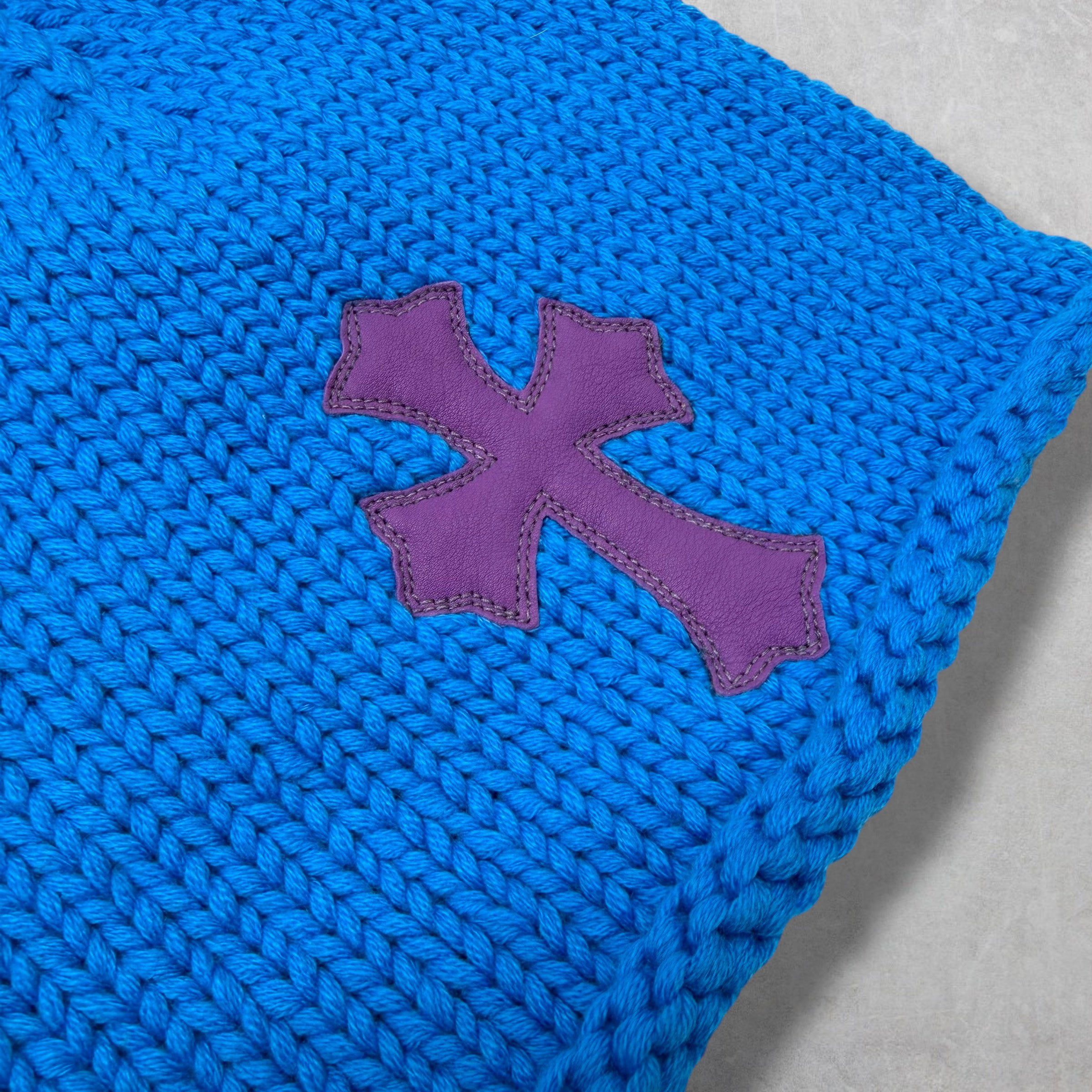 Chrome Hearts Chrome Heart Purple Cross Patch Blue Cashmere Beanie Size ONE SIZE - 2 Thumbnail