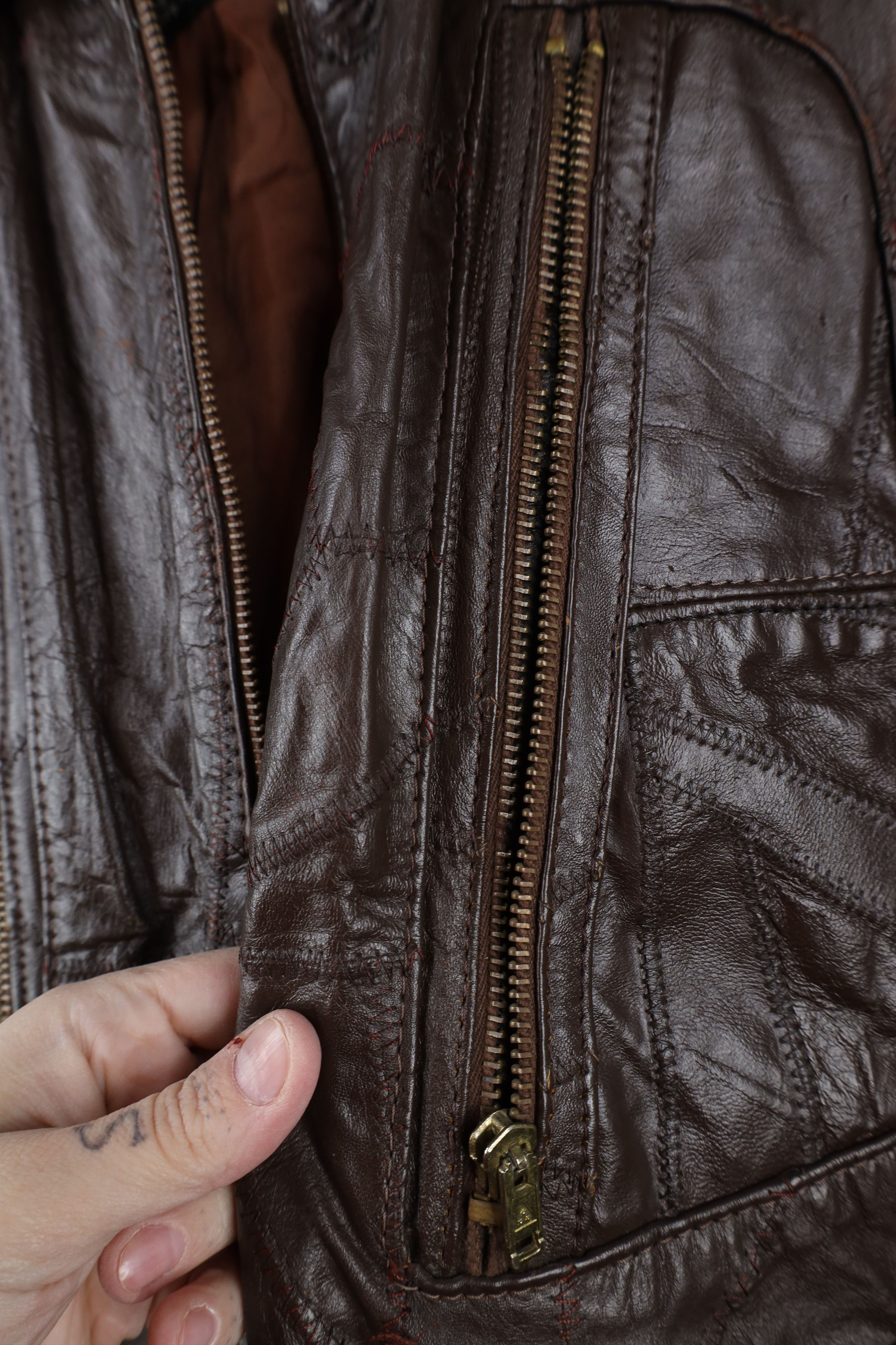 Vintage Vintage 60s 70s Streetwear Side Buckle Leather Jacket Brown Size US L / EU 52-54 / 3 - 5 Thumbnail