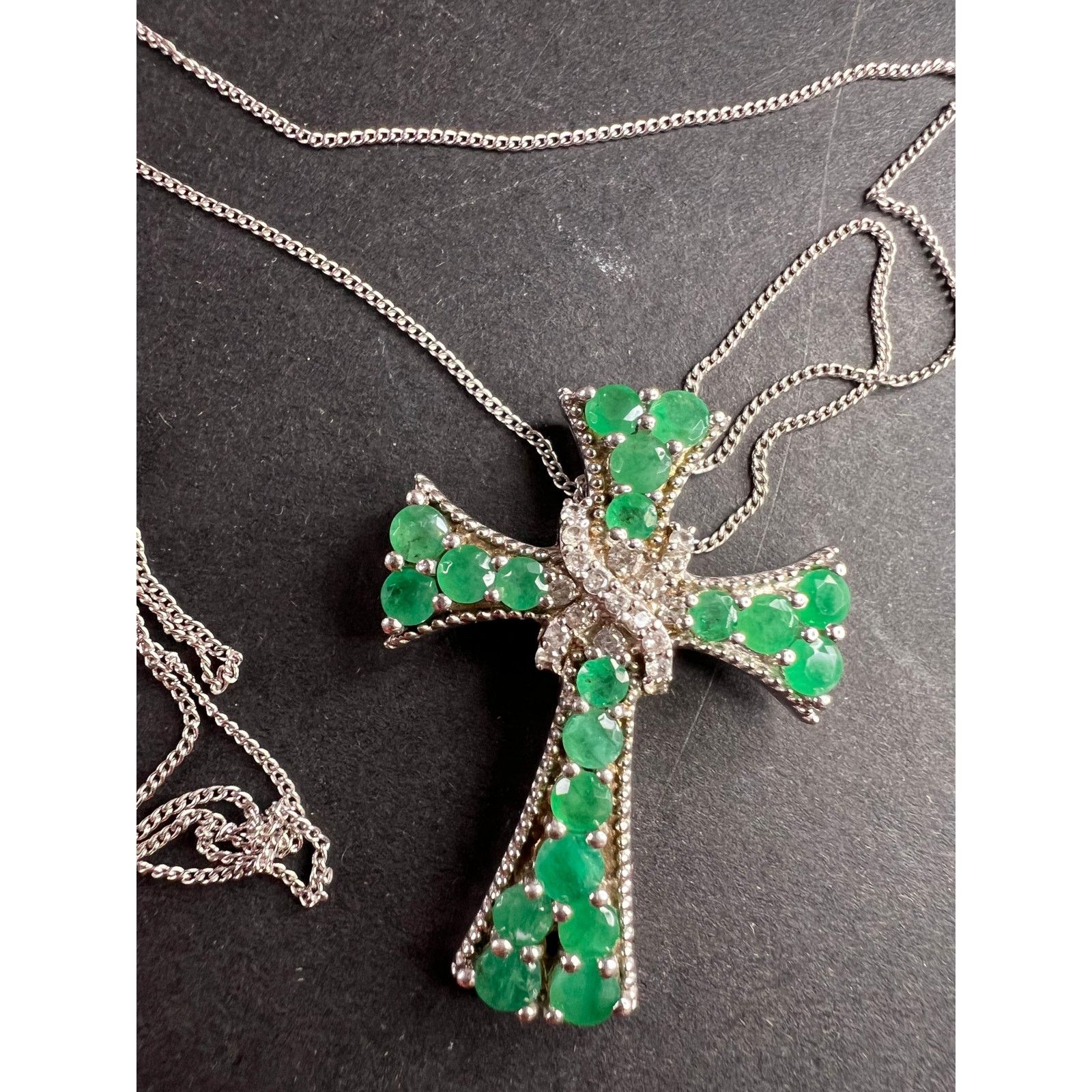 Other Emerald and zircon 925 silver cross pendant with chain Size ONE SIZE - 10 Thumbnail