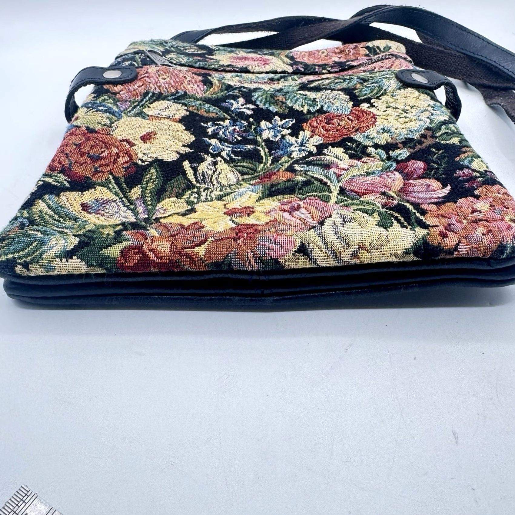 Patricia Nash Patricia Nash Prizzi Crossbody Bag Leather Floral Woven Tapestry, Black Multicolor, Medium, Women Size ONE SIZE - 3 Thumbnail