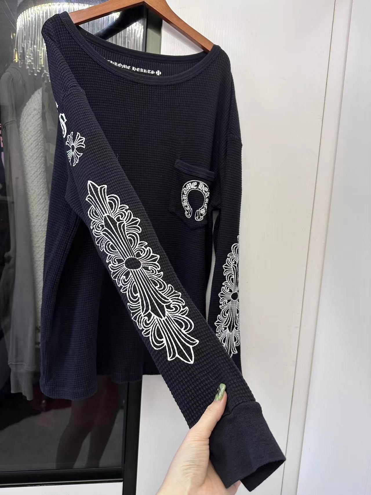 image of Chrome Hearts Long Sleeve Thermal Shirt Size M Piece in Black, Men's