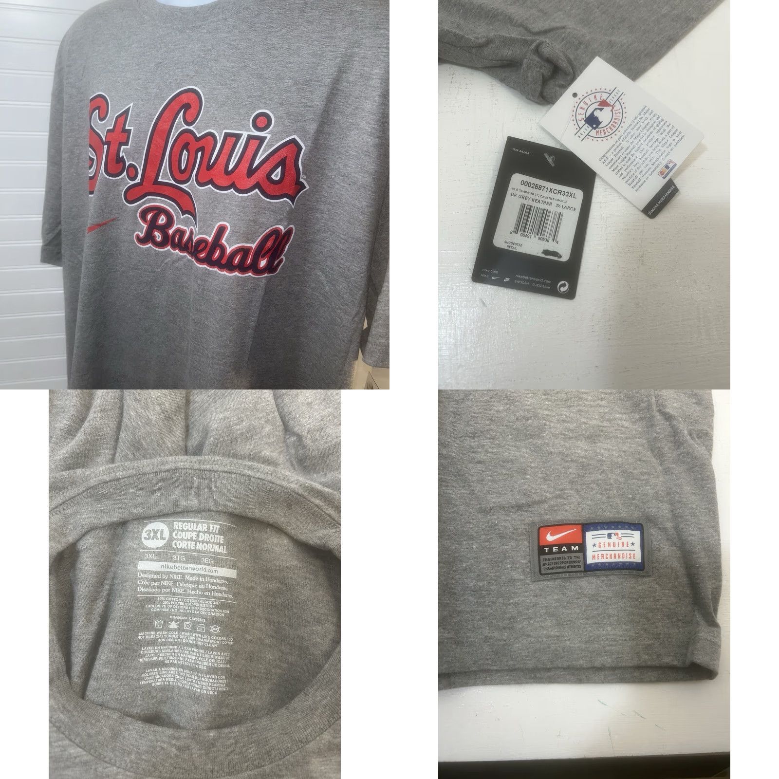Nike VINTAGE St Louis Cardinals Baseball Nike Shirt Men 3XL Dark Heather Gray Short Sleeve Size US XXL / EU 58 / 5 - 9 Thumbnail