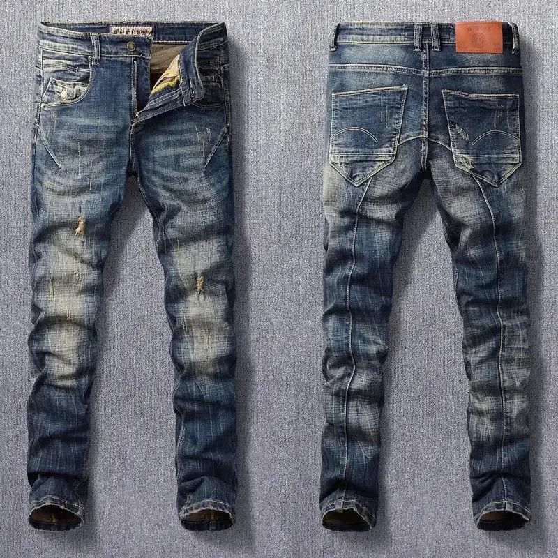 Japanese Brand × Jean Streetwear Jeans Retro Black Blue Elastic Slim Fit Ripped Size US 32 / EU 48 - 1 Thumbnail