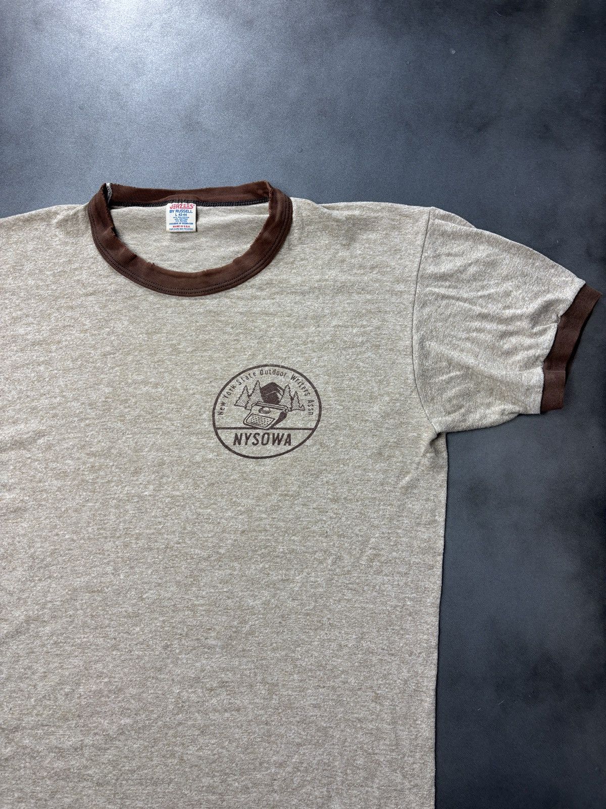 Vintage 1980s Ringer Tee Vintage Made in USA Camp Shirt Jerzees Russ Size US S / EU 44-46 / 1 - 3 Thumbnail