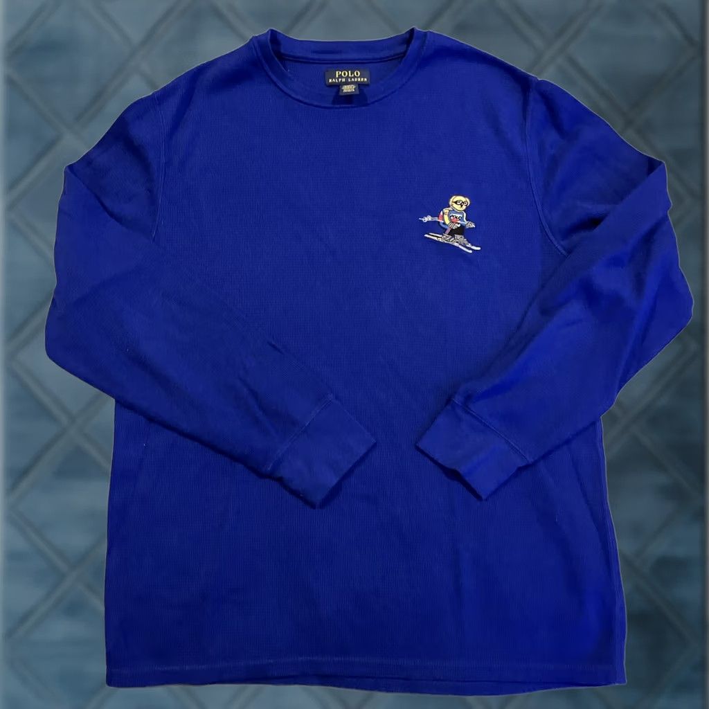 Ralph Lauren Polo Ralph Lauren - Long Sleeve Thermal Shirt - Embroidered Bear - Blue - L - Cotton Blend - Knit - Regular Fit - T-Shirt - Men Size US L / EU 52-54 / 3 - 1 Thumbnail