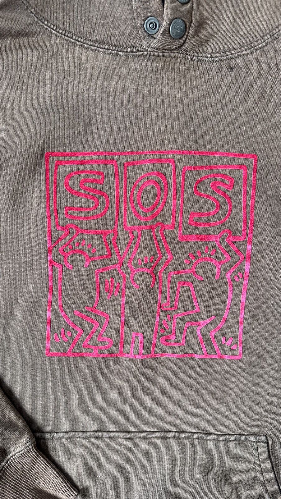 VINTAGE KEITH HARING DISTRESS SOS POP ART HOODIE
