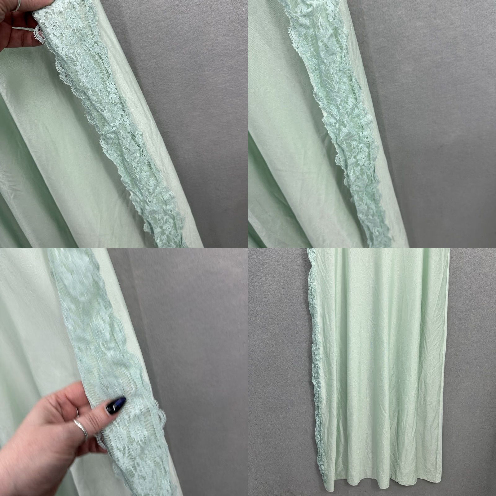 Vintage VINTAGE ShadowLine Nylon Nightgown Womens M Green Boudoir Silk Lace 1970s Long Nightgown Womens ShadowLine 70s Green Nylon Nightgown Size ONE SIZE - 8 Thumbnail