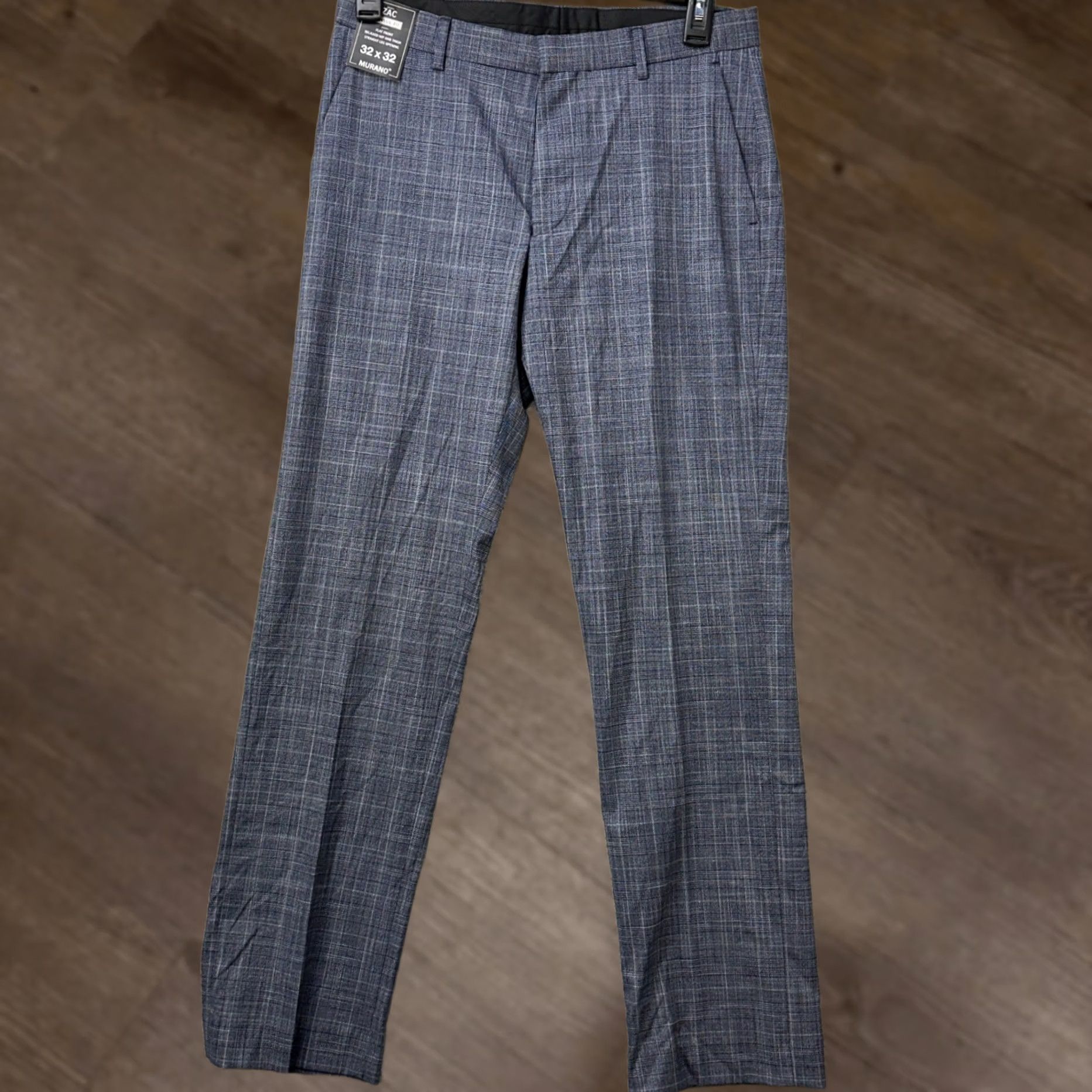 Murano Murano Zac Fit Mens 32X32 Dress Pants Navy Blue Plaid Flat Front Authentic NEW Size US 32 / EU 48 - 1 Thumbnail
