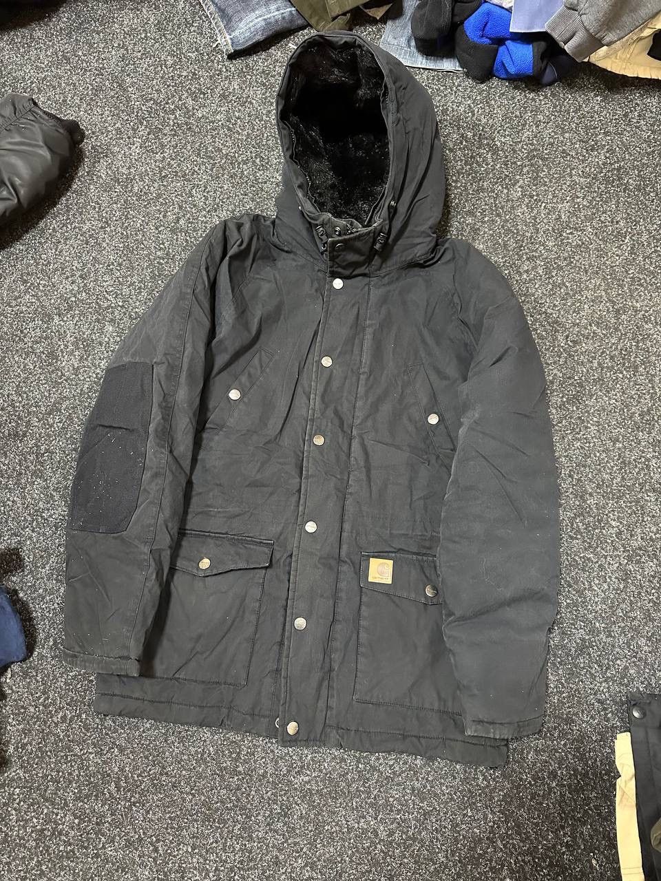 Carhartt Parka Winter Heavy Coat Black Jacket fur faux hoode