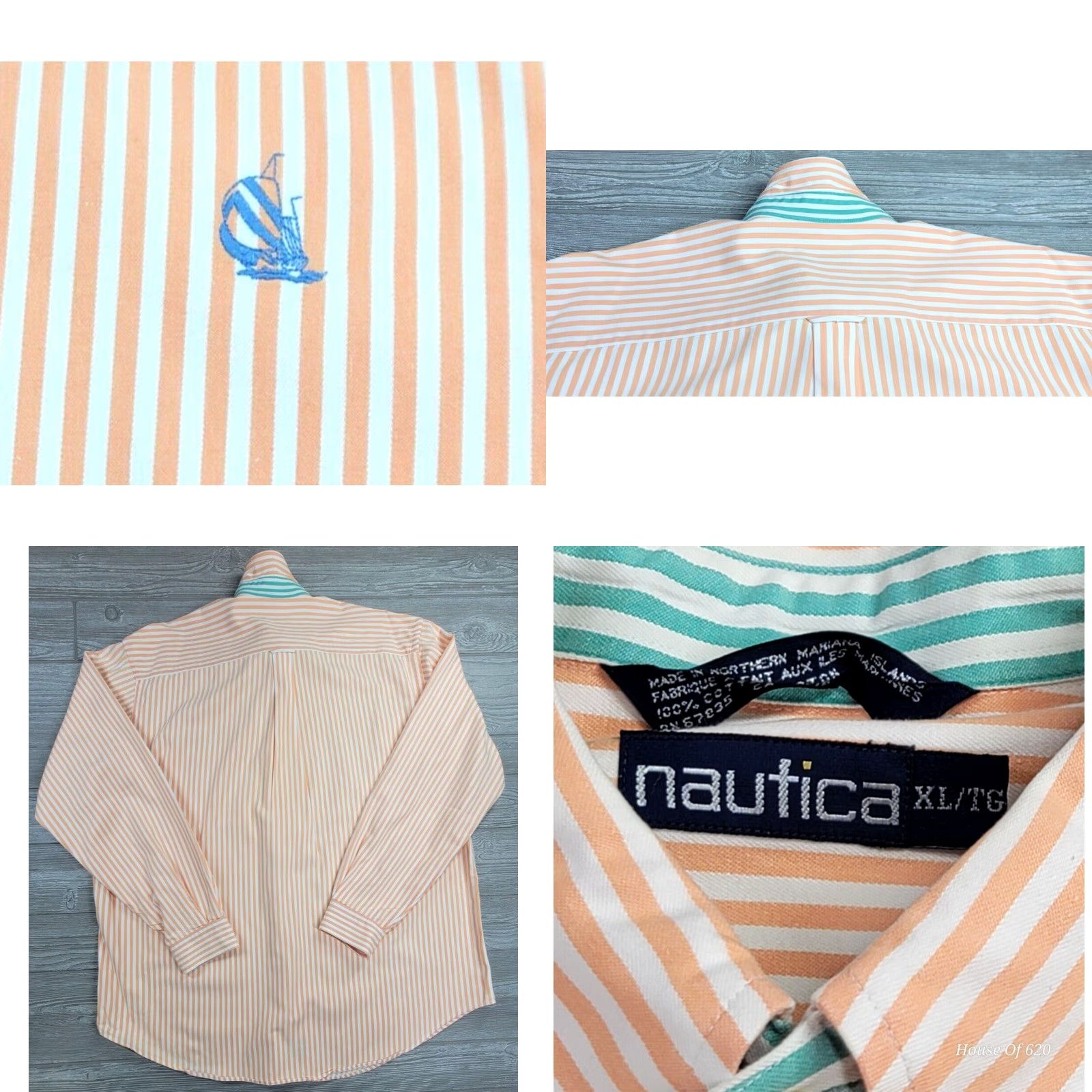 Nautica VINTAGE Nautica Button-Up Shirt XL Peach White Striped Long Sleeve Heavyweight Yacht Mens Size US XL / EU 56 / 4 - 8 Thumbnail