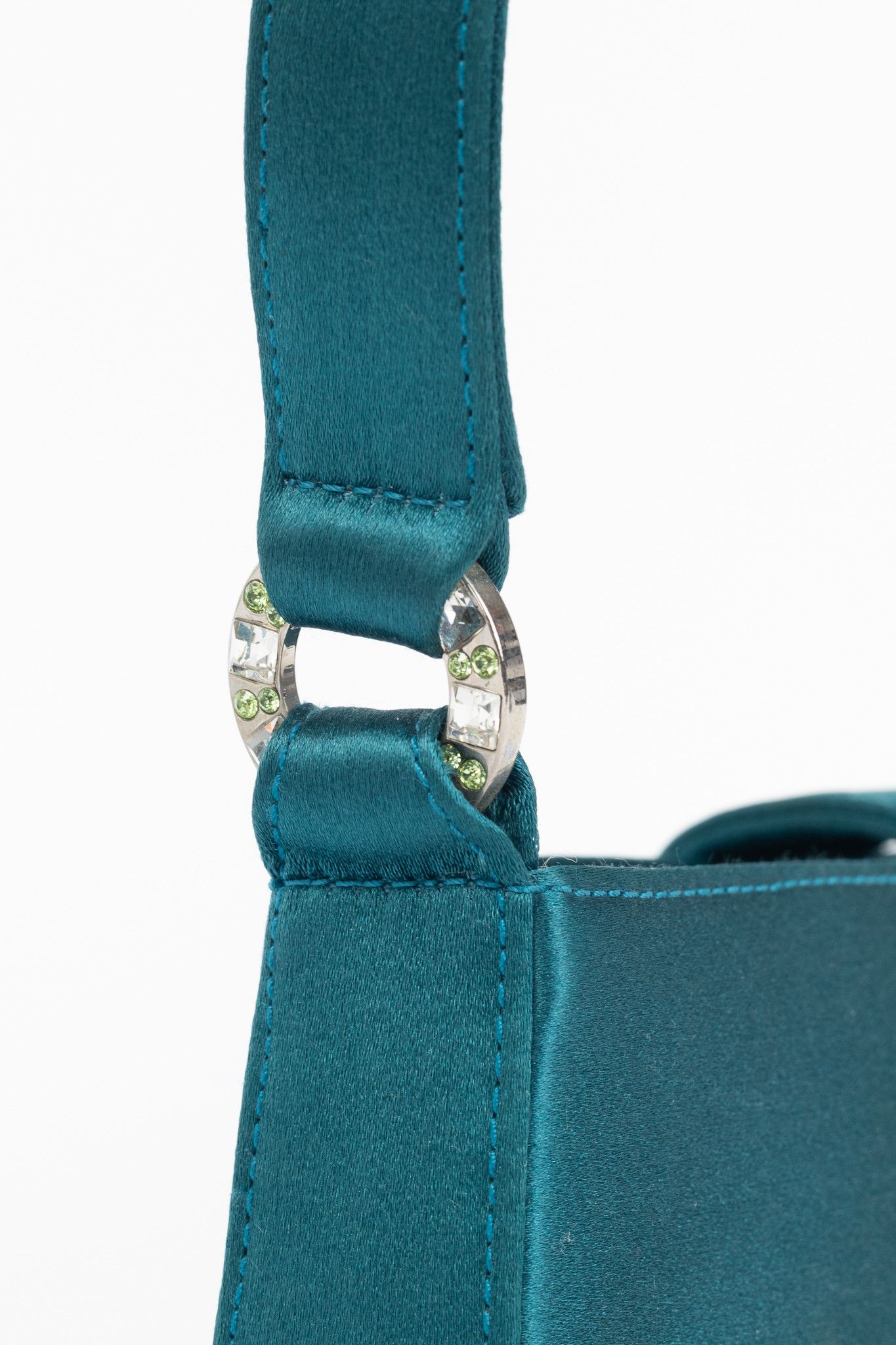 Jimmy Choo Jimmy Choo Teal Satin Crystal-Buckle Baguette Size ONE SIZE - 7 Thumbnail