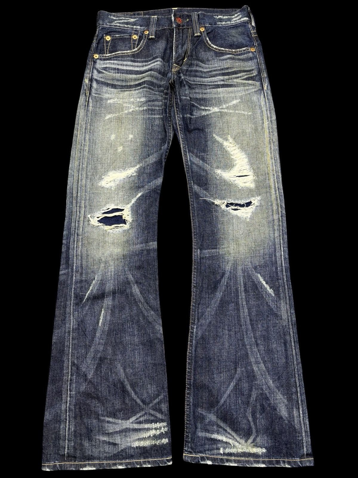 💥Distressed Flare💥Edwin 503 Crazy Distressed Denim F916