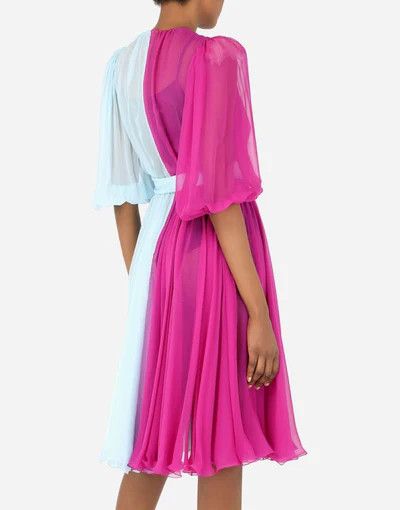Dolce & Gabbana o1y0825 Midi Dress in Sky Blue/Fuchsia Size L / US 10 / IT 46 - 3 Thumbnail
