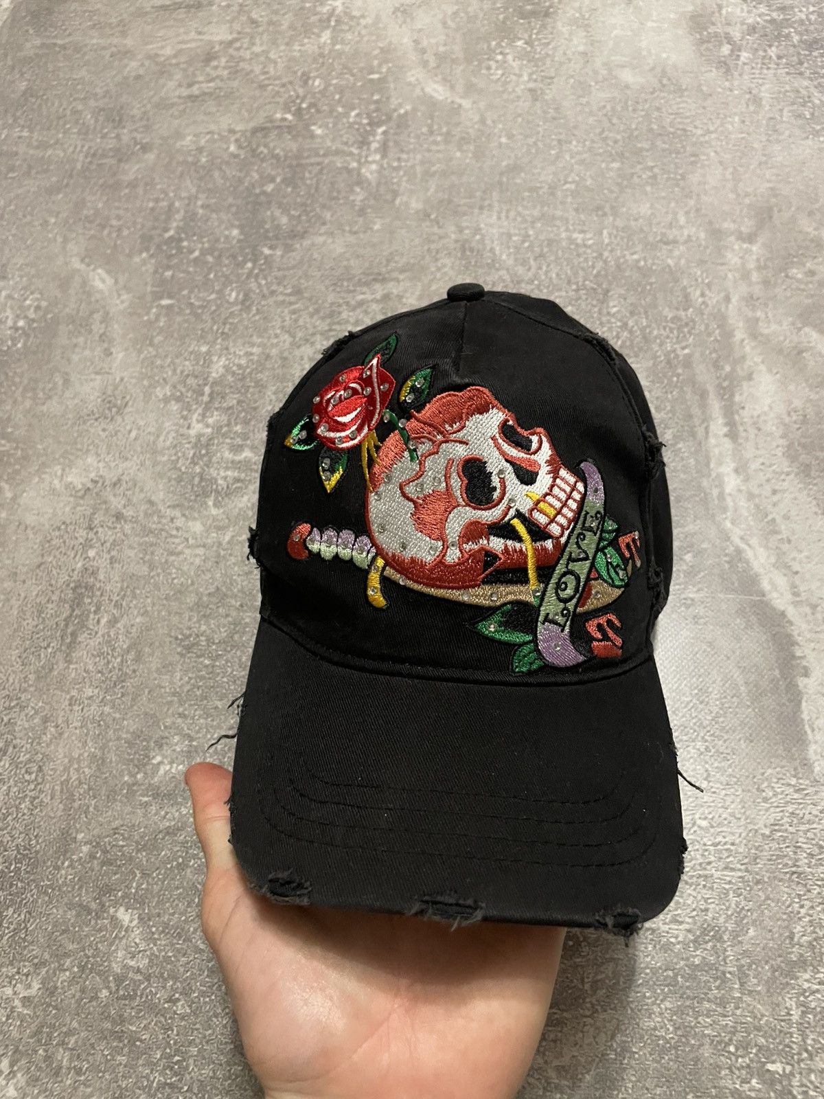 Ed Hardy × Japanese Brand Vintage Ed Hardy Style Skull Distressed Cap Y2K Size ONE SIZE - 2 Thumbnail