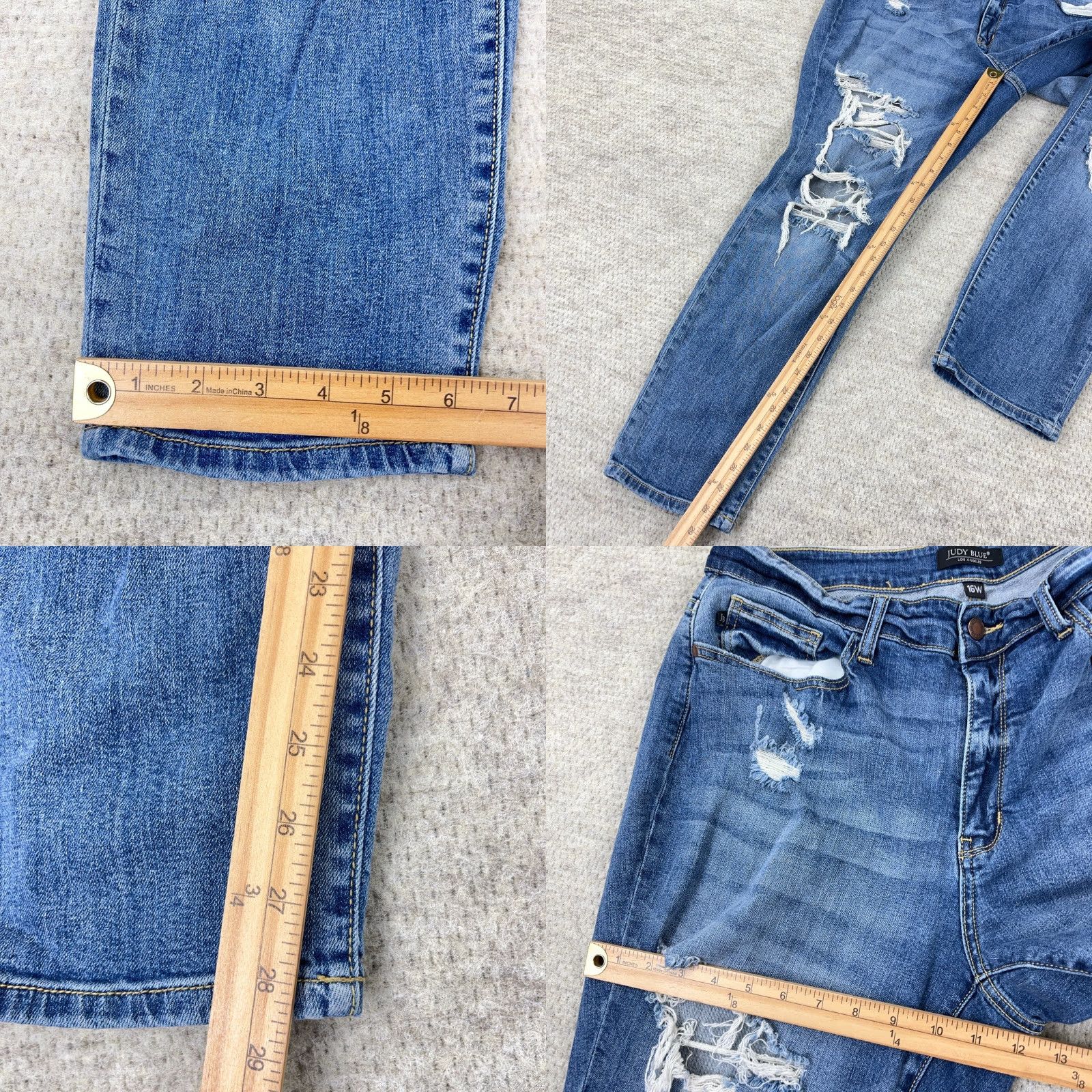 Vintage Judy Blue Jeans Women 16W Boyfriend Fit Straight Leg Med Wash Faded Holes Size 38" / US 16 / IT 52 - 8 Thumbnail