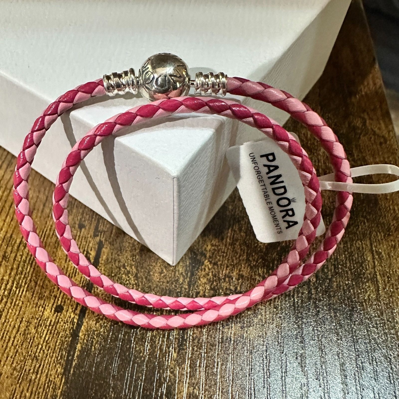 pandora Authentic Pandora Pink Double Wrap Leather Bracelet, SZ 23C Size ONE SIZE - 4 Thumbnail