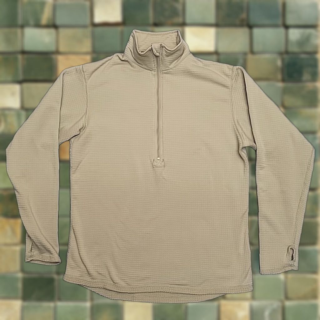 Vintage Gen III US Army Cold Weather Mid Weight Shirt Men M Long Waffle Grid Fleece Pullover Beige Mock Neck Zip Shirt Mens Men Size US M / EU 48-50 / 2 - 1 Thumbnail