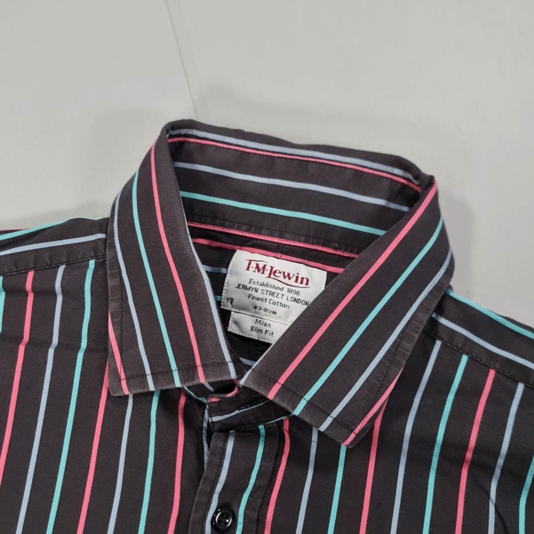 Vintage TM Lewin Mens Shirt Black 17 Slim Fit Button-Up Collared Cotton Striped Long Sleeve Vintage No Size US XL / EU 56 / 4 - 2 Thumbnail