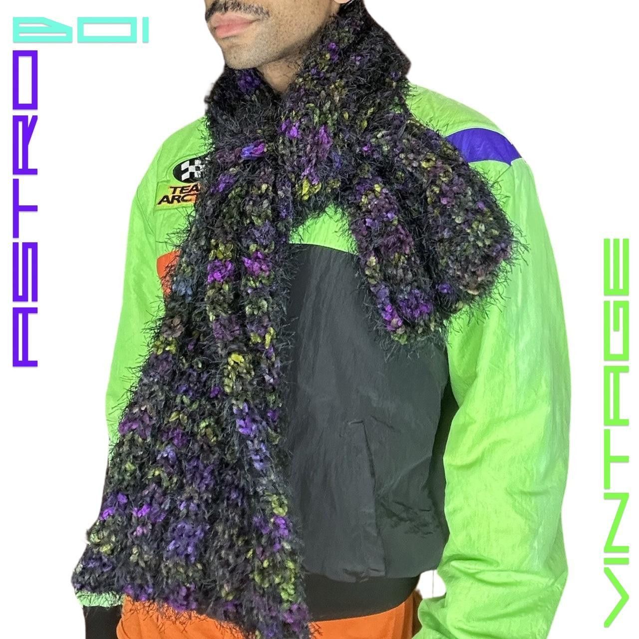 Other VINTAGE BLACK EYELASH YARN RIBBED PURPLE/GREEN WINTER SCARF Size ONE SIZE - 1 Thumbnail