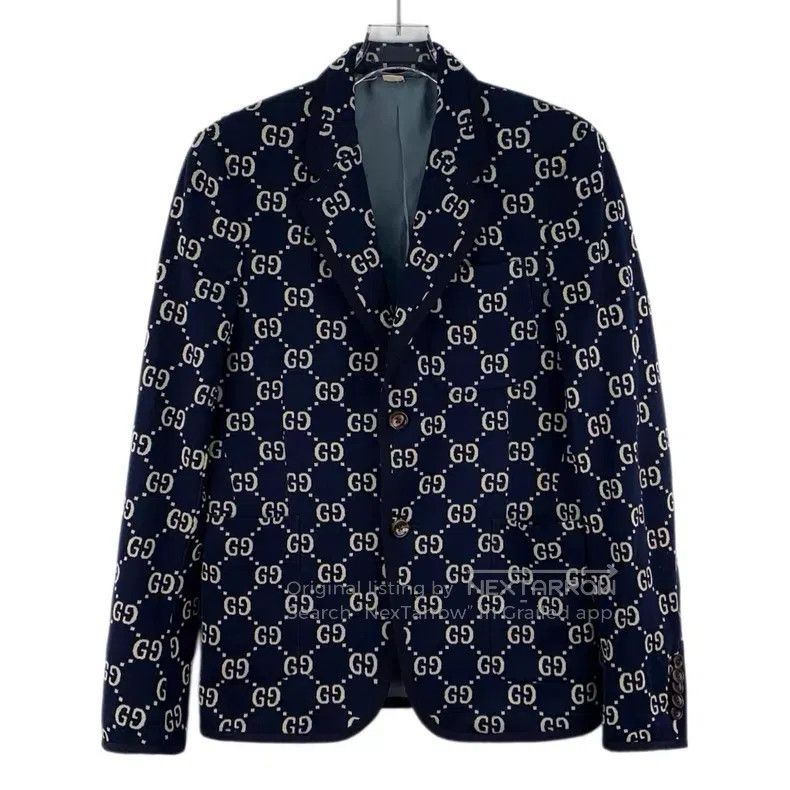 Gucci Gucci Dark blue logo jacquad full-print cotton lapel singl Size US S / EU 44-46 / 1 - 1 Thumbnail