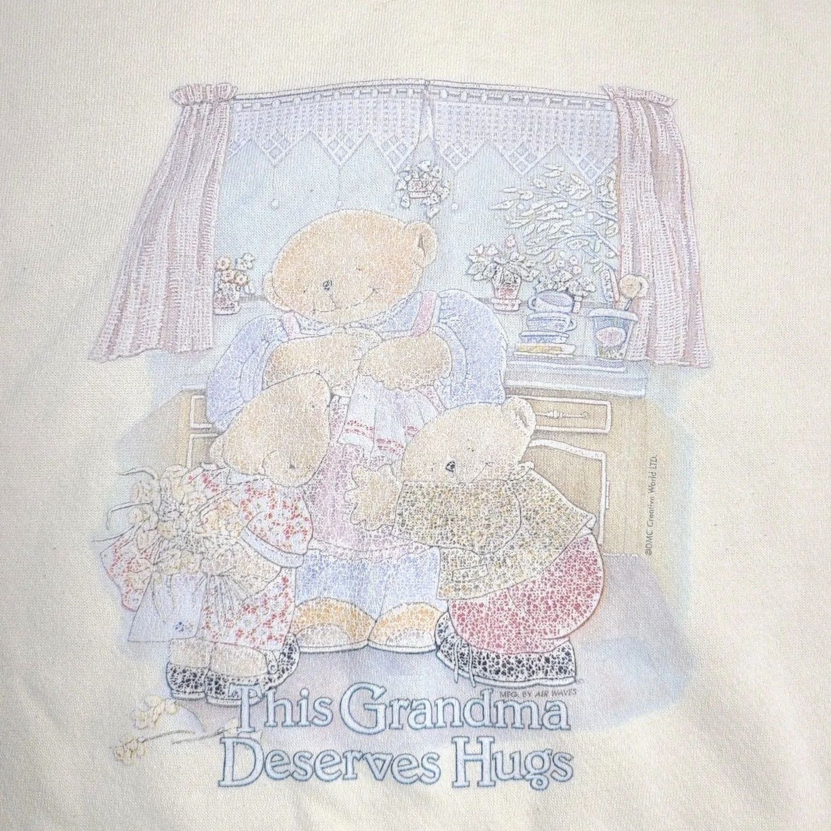 Jerzees VINTAGE 90s Women’s Crewneck Sweatshirt L Made in USA Grandma Bear Sweatshirt, Yellow, PUllover, Long Sleeve, Cotton, 90s, Women Size L / US 10 / IT 46 - 2 Thumbnail
