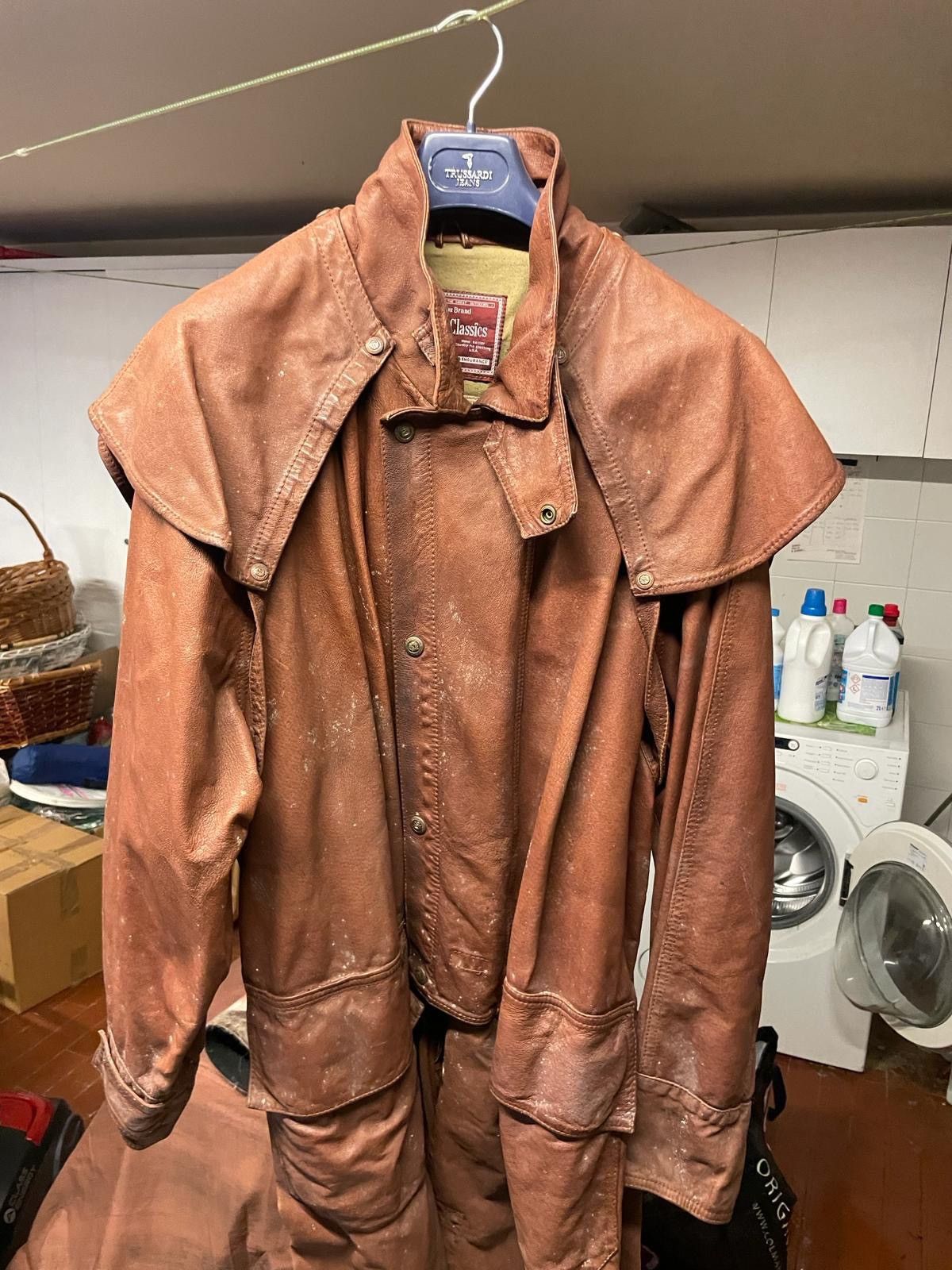 image of Marlboro Classics Leather Long Coat in Brown, Men's (Size XL)