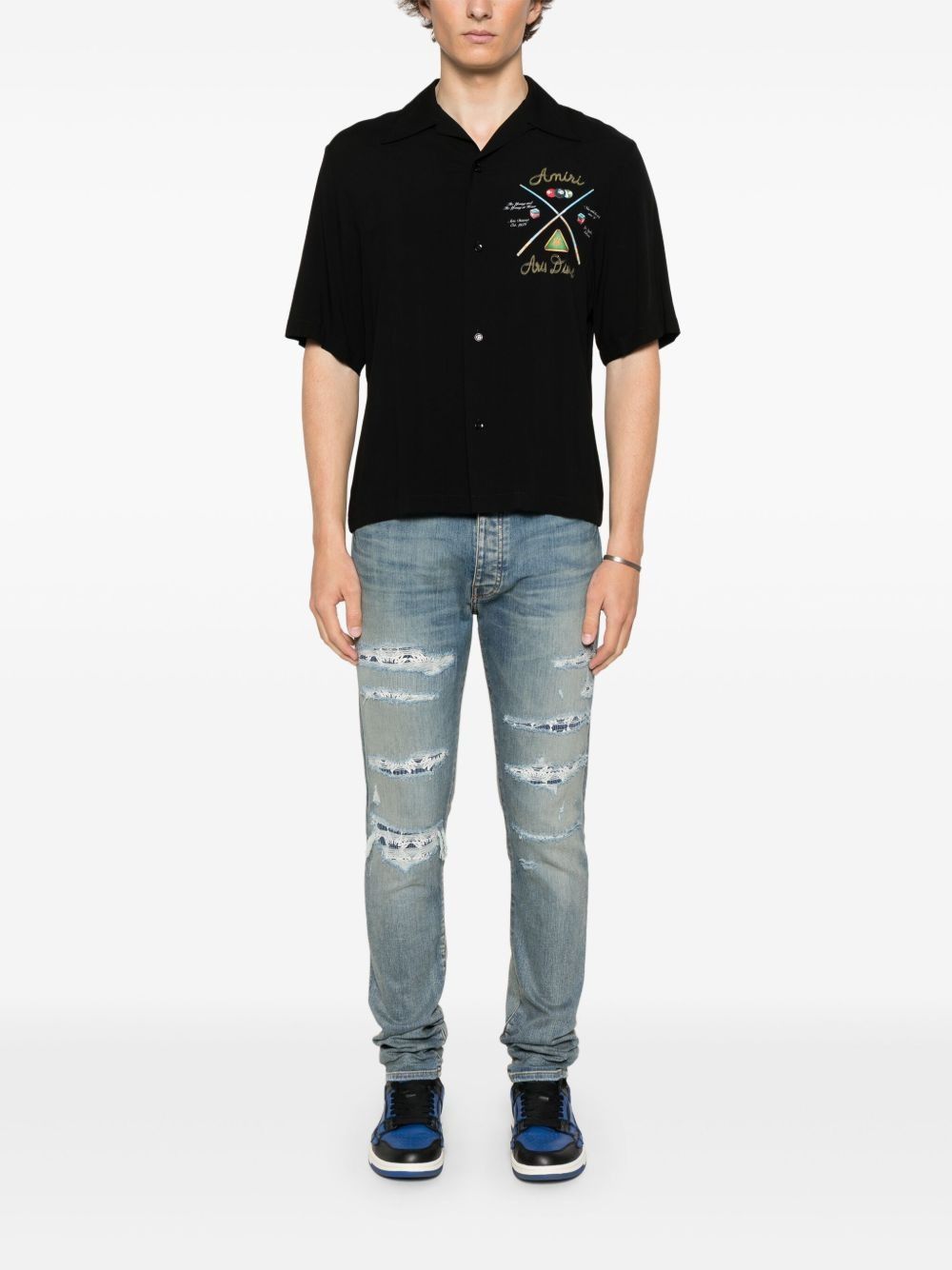 Amiri oc11z0225 Bandana Jacquard Thrasher Jeans in Crafted Indigo Size US 34 / EU 50 - 2 Thumbnail