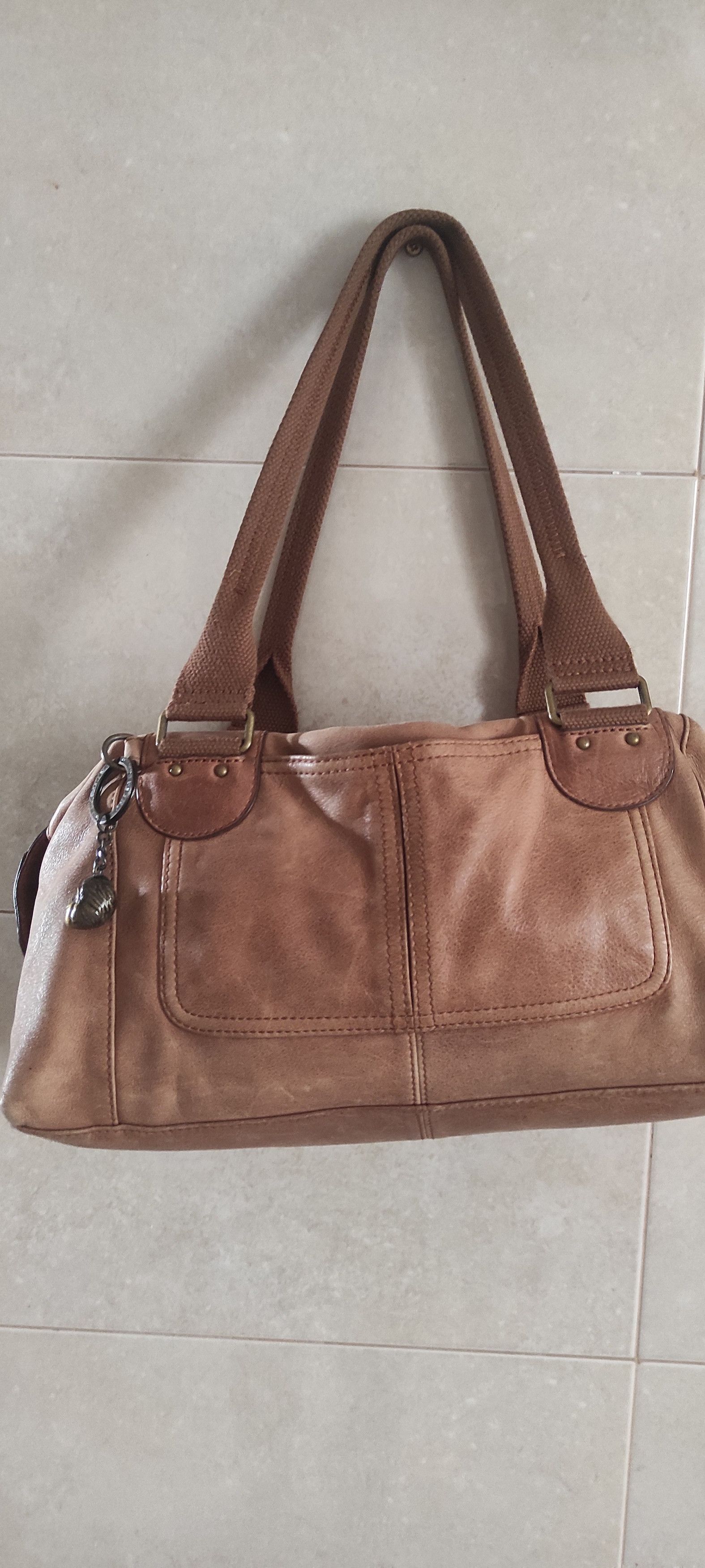 Kipling Shoulder Bag Brown Leather Brass Monkey Zip Top