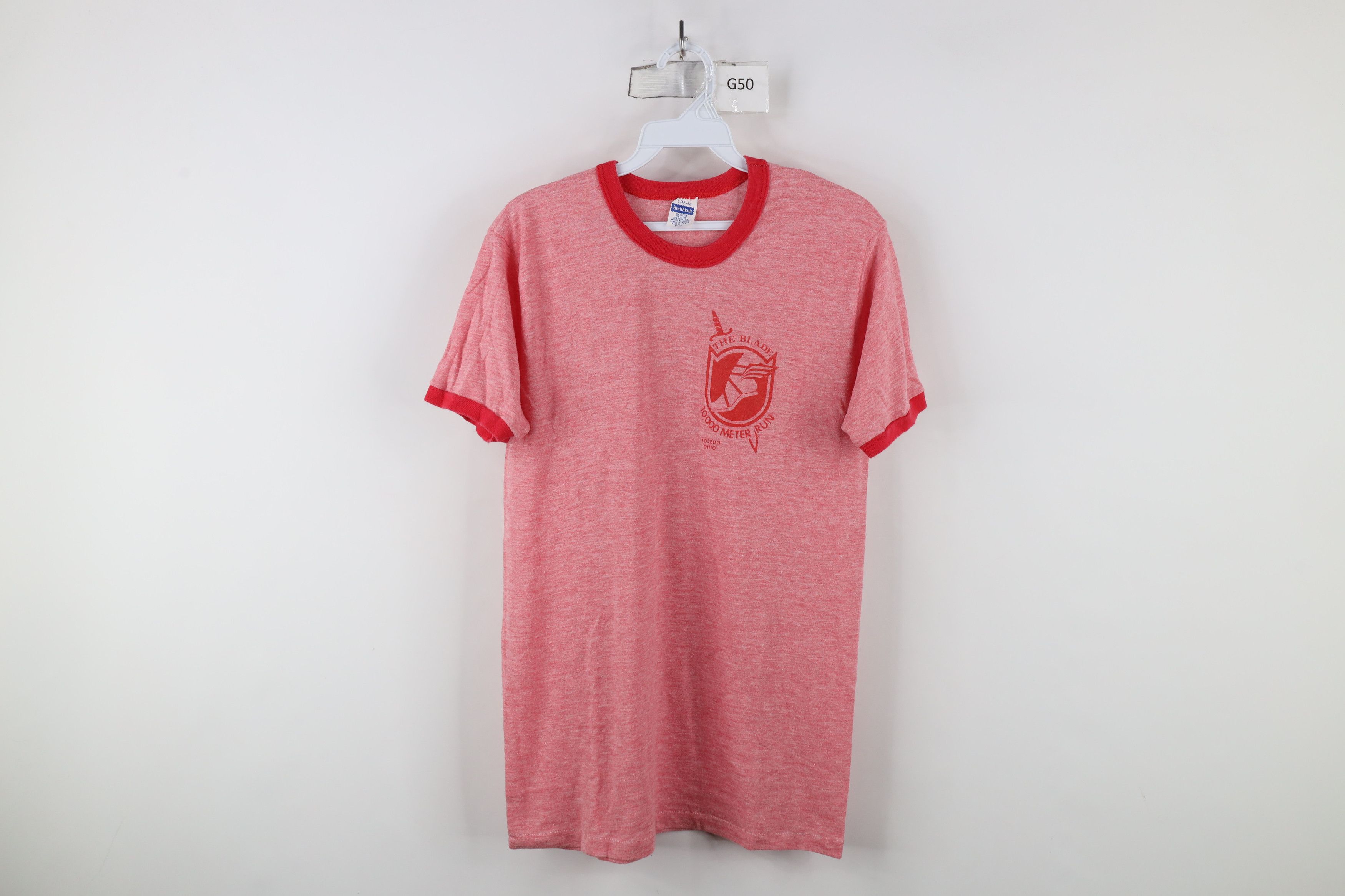 Vintage Vintage 70s 80s 10,000 Meter Run Ringer T-Shirt Red USA Size US L / EU 52-54 / 3 - 1 Thumbnail