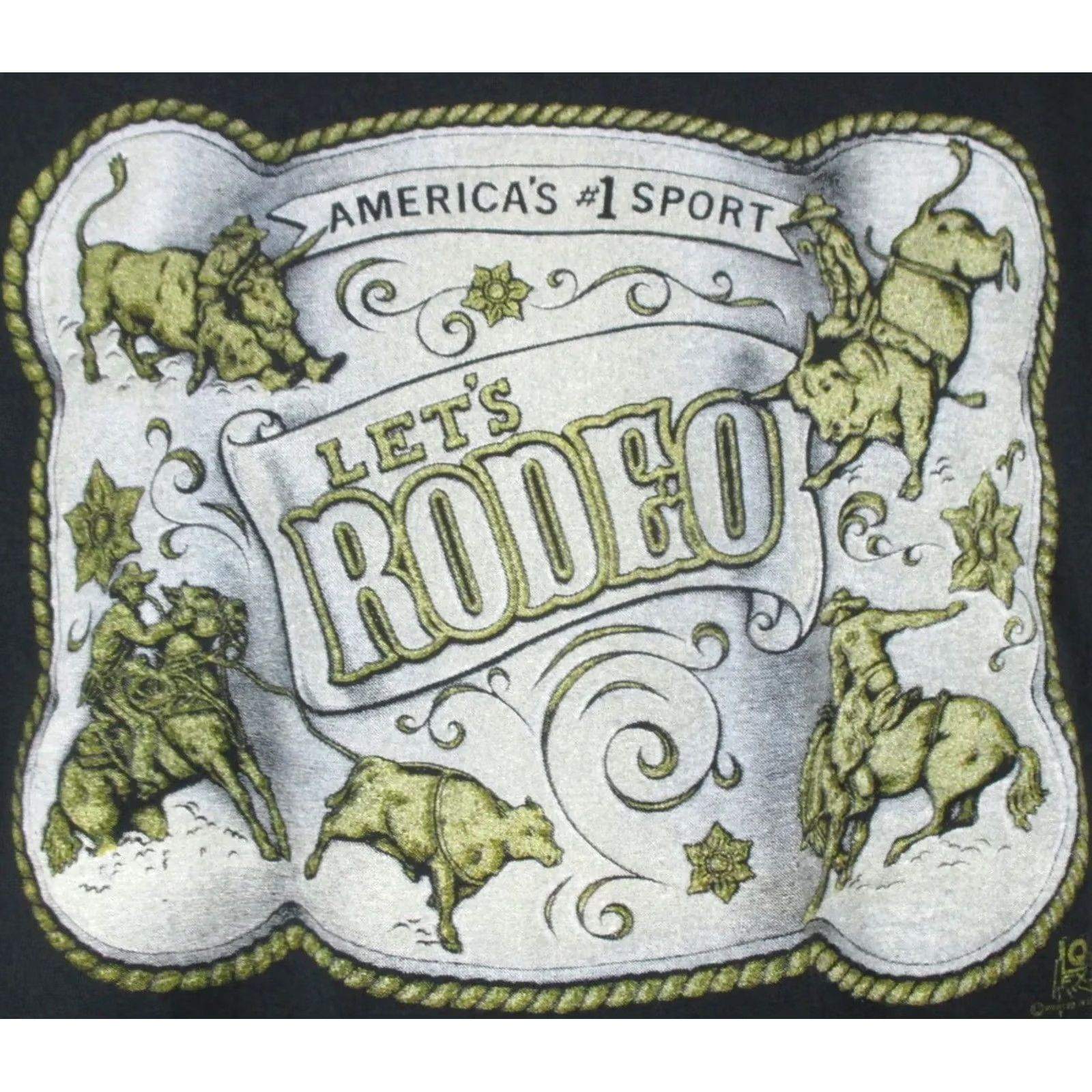 Vintage VINTAGE Screen Stars T-Shirt Large Black COWBOY LET’S RODEO 80s horse bull buckle Mens Size US L / EU 52-54 / 3 - 2 Thumbnail