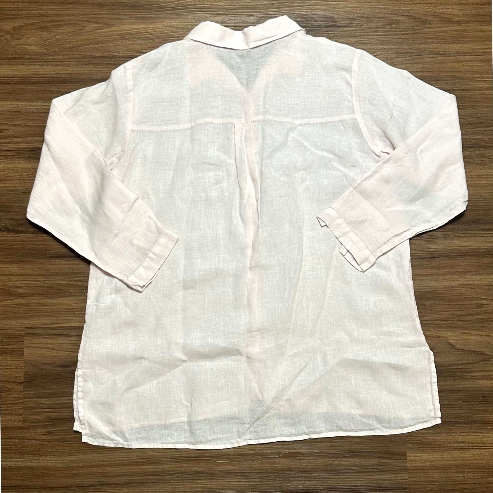 Eileen Fisher Eileen Fisher Pink Organic Linen Crinkle Classic Collar Button Up Shirt Sz L Size L / US 10 / IT 46 - 8 Thumbnail