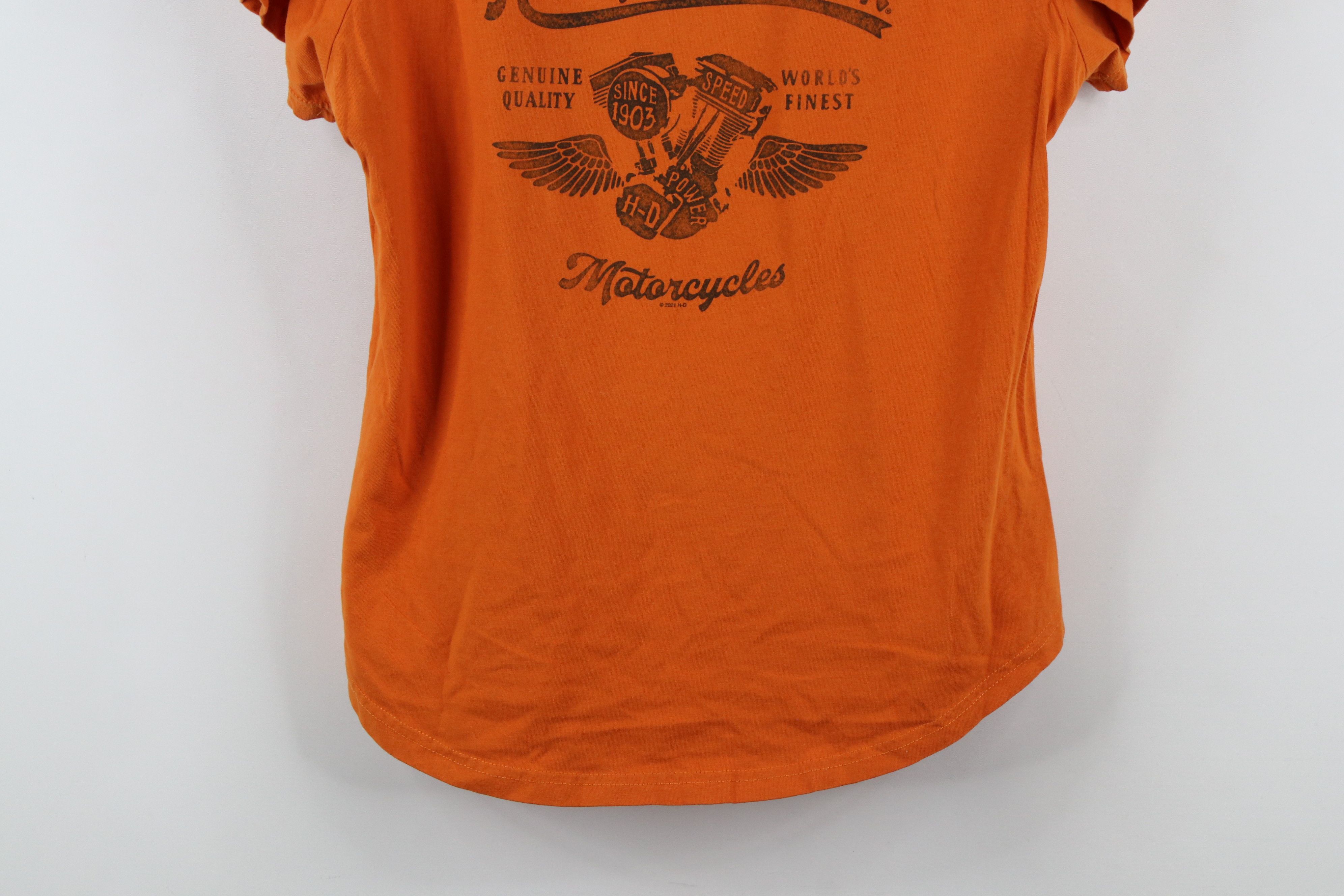 Harley Davidson × Vintage Vintage Y2K Harley Davidson Spell Out Script T-Shirt Orange Size M / US 6-8 / IT 42-44 - 3 Thumbnail
