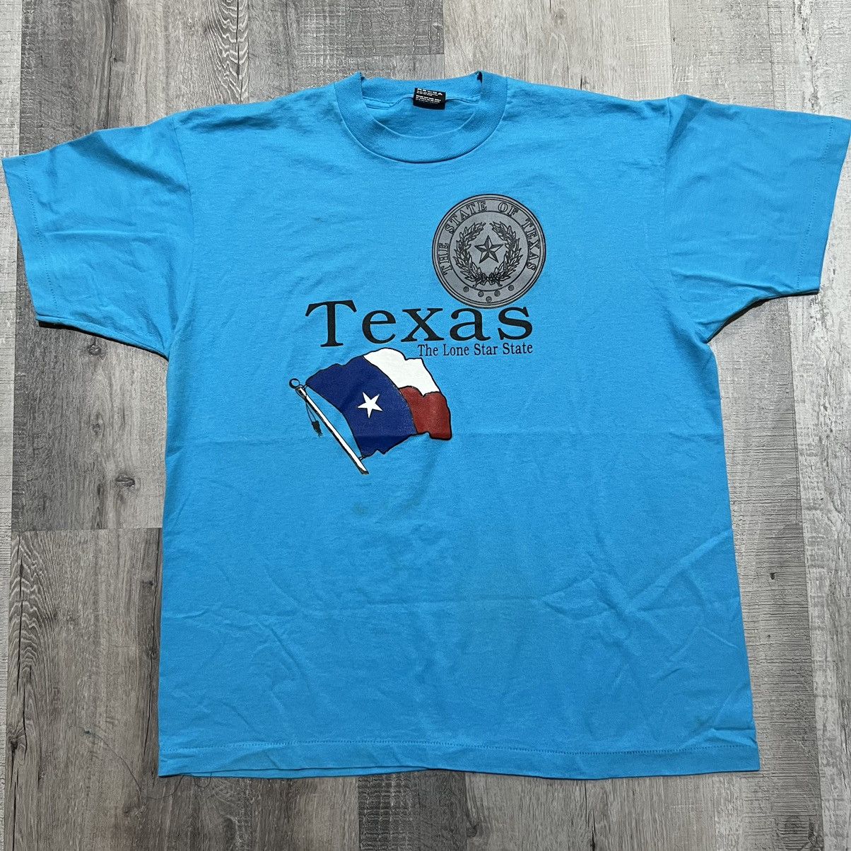 Vintage VTG Texas 90s Blue Screen Stars Dallas USA Travel T Shirt Size US XL / EU 56 / 4 - 1 Thumbnail