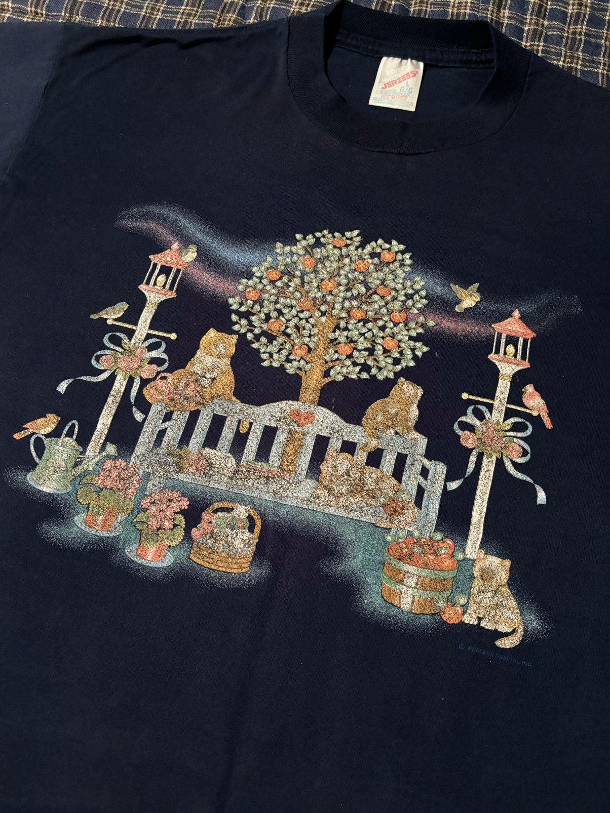 Jerzees Cats Graphic Tee Granny Core Retro Design Navy Blue Crewneck Size US L / EU 52-54 / 3 - 2 Thumbnail