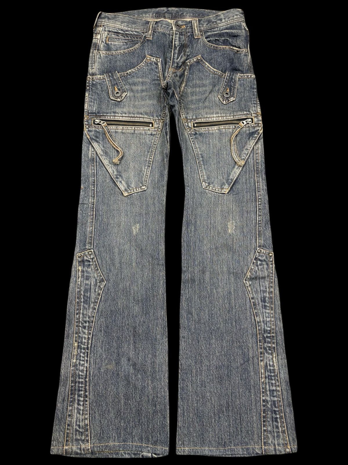Japanese Brand 💥SUPER FLARE💥EDGE RUPERT Multipocket Flare Punk Jeans F701 Size US 29 - 3 Thumbnail