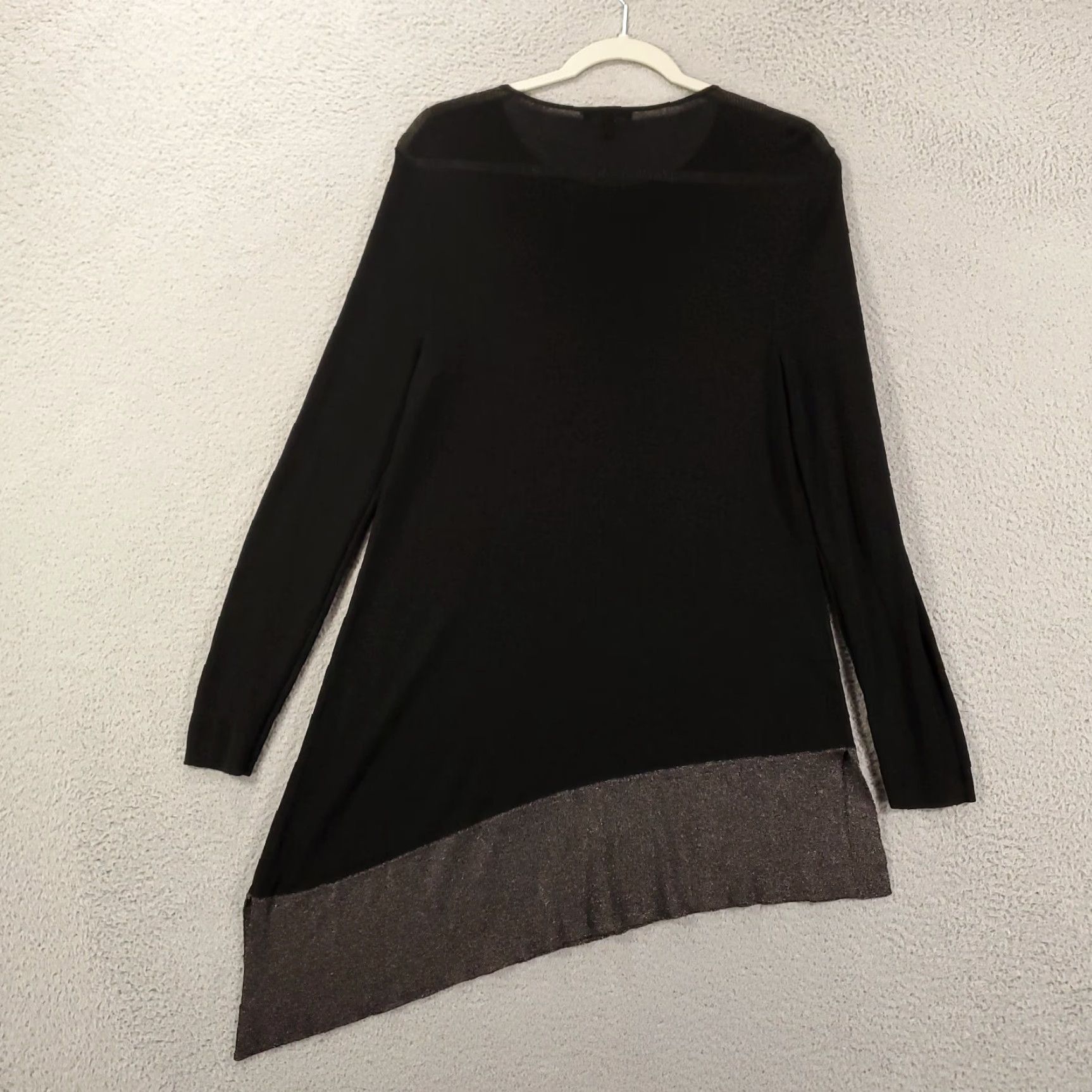 Eileen Fisher Eileen Fisher Black Top Womens Medium Asymmetic Sheer Hem Shimmer Artsy Blouse Dress Shirt? Size M / US 6-8 / IT 42-44 - 7 Thumbnail
