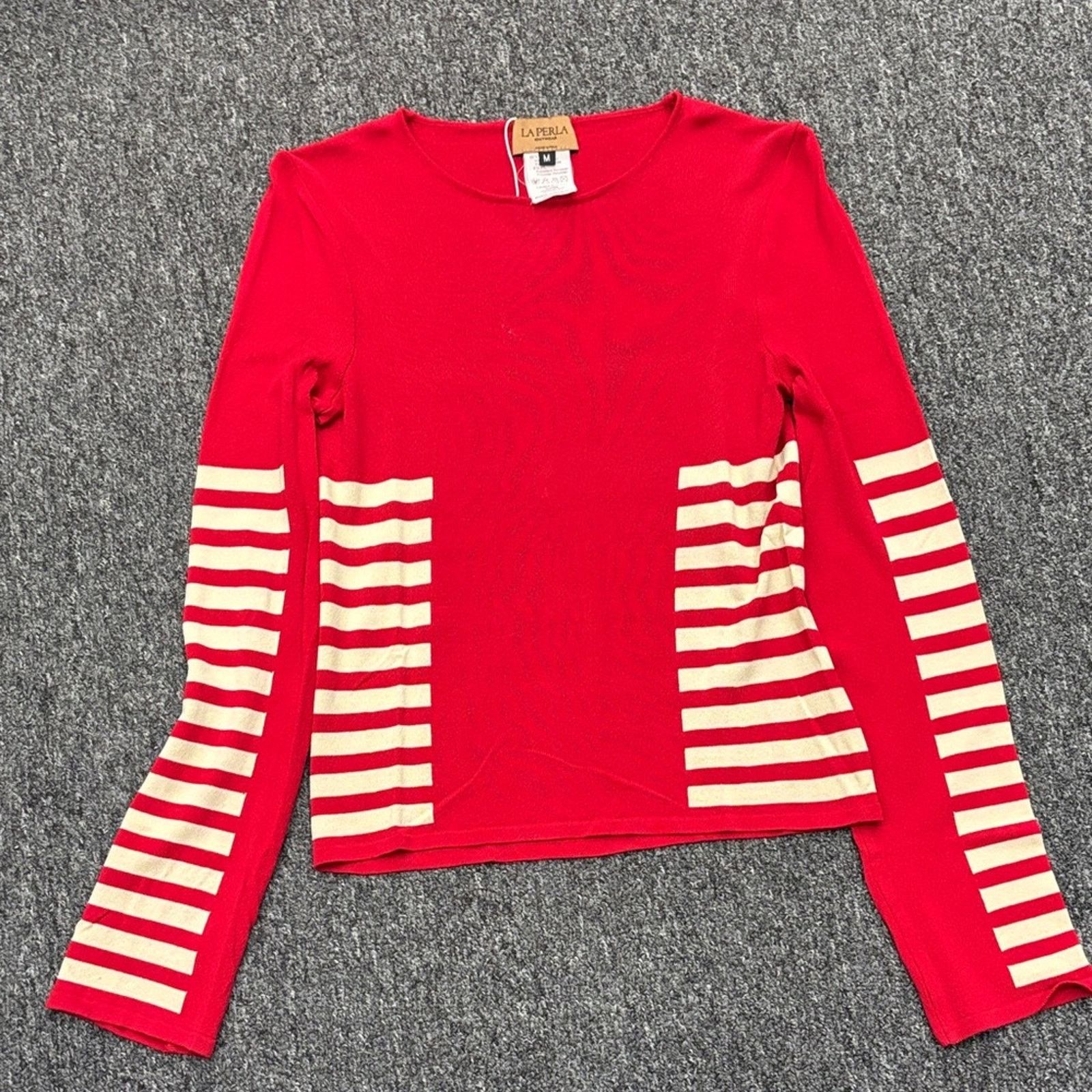 La Perla La Perla Red and Cream Striped Blouse Size M Size M / US 6-8 / IT 42-44 - 3 Thumbnail