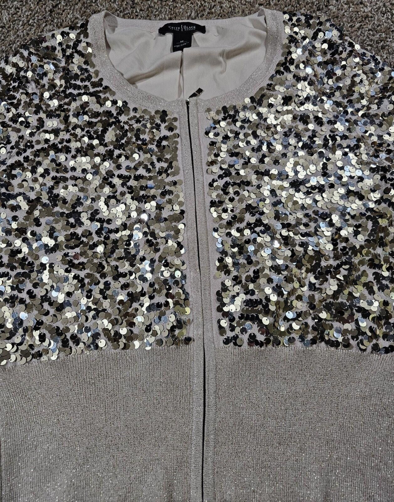 Designer White House Black Market Sequin Holiday Sweater M Full Zip Size M / US 6-8 / IT 42-44 - 2 Thumbnail