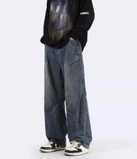 Japanese Brand VIBE Men's wide-leg loose straight patchwork jeans y2k Size US 32 / EU 48 - 7 Thumbnail