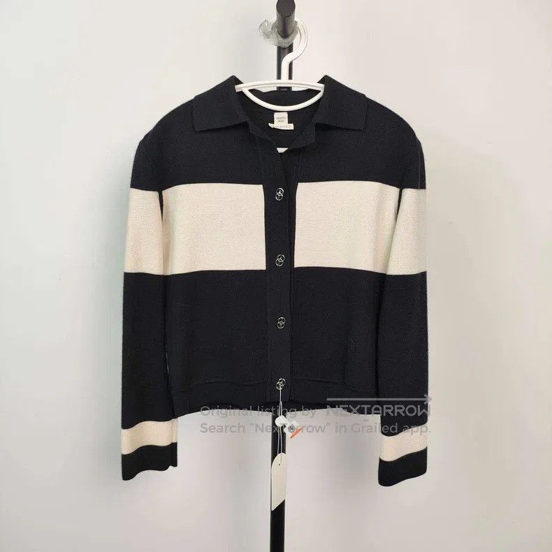 Hermes Hermes Knitted and silk blend jacket in black and white Size XXS / US 00 / IT 34 - 1 Thumbnail